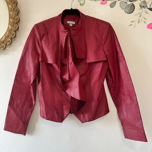Vintage Red Leather Jacket, Cropped Genuine Leather Coat, Size Small